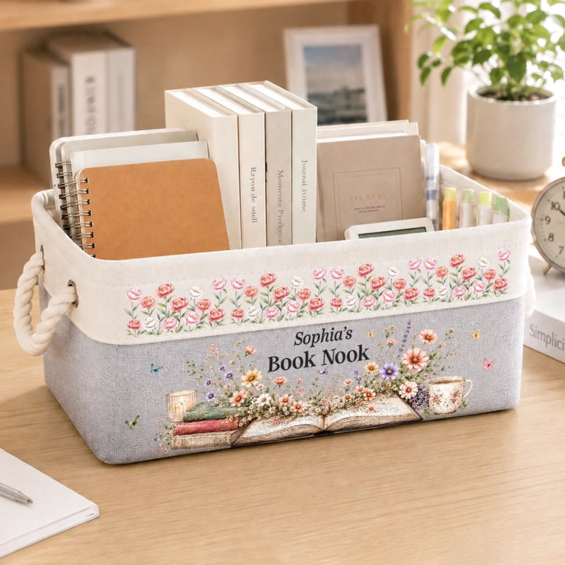 Custom Storage Basket - Personalized Bookish Gifts For Book Lovers, Readers - A Full Shelf, A Full Heart