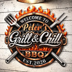 Custom BBQ Shaped Metal Sign - Personalized Grilling Gifts For BBQ Lovers, Husband, Dad - Grill Smoke Good Times