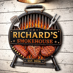 Custom BBQ Shaped Metal Sign - Personalized Grilling Gifts For BBQ Lovers, Husband, Dad - Grill Chill Repeat