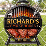Custom BBQ Shaped Metal Sign - Personalized Grilling Gifts For BBQ Lovers, Husband, Dad - Grill Chill Repeat