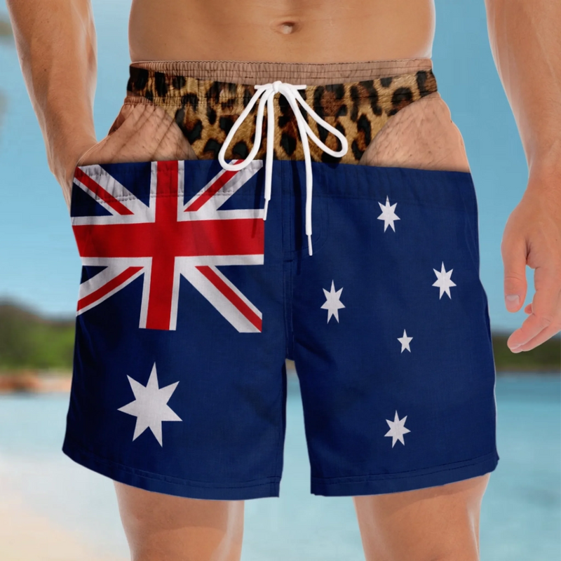 Custom Funny Men Swim Trunks - Personalized Summer Vacation And Travel Gifts For Men - Caution From Behind