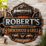 Custom BBQ Shaped Metal Sign - Personalized Grilling Gifts For Husband, Dad, Grandpa - Fire Up The Fun