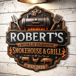 Custom BBQ Shaped Metal Sign - Personalized Grilling Gifts For Husband, Dad, Grandpa - Fire Up The Fun