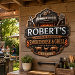 Custom BBQ Shaped Metal Sign - Personalized Grilling Gifts For Husband, Dad, Grandpa - Fire Up The Fun