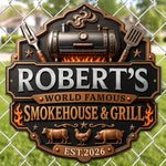 Custom BBQ Shaped Metal Sign - Personalized Grilling Gifts For Husband, Dad, Grandpa - Fire Up The Fun