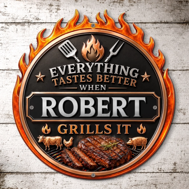 Custom BBQ Shaped Metal Sign - Personalized Grilling Gifts For BBQ Lovers, Grill Masters - Keep Calm And Grill On