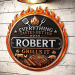Custom BBQ Shaped Metal Sign - Personalized Grilling Gifts For BBQ Lovers, Grill Masters - Keep Calm And Grill On