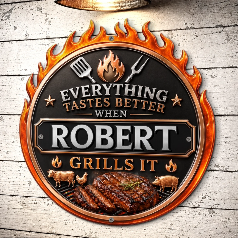Custom BBQ Shaped Metal Sign - Personalized Grilling Gifts For BBQ Lovers, Grill Masters - Keep Calm And Grill On