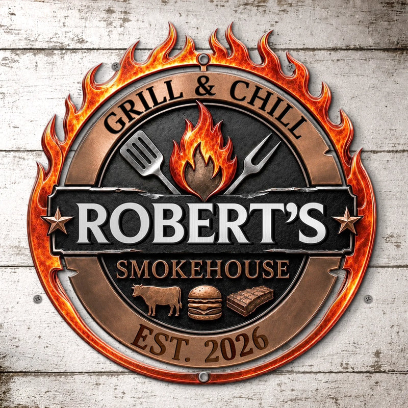 Custom BBQ Shaped Metal Sign - Personalized Grilling Gifts For BBQ Lovers, Husband, Dad - Grill Master At Work Today