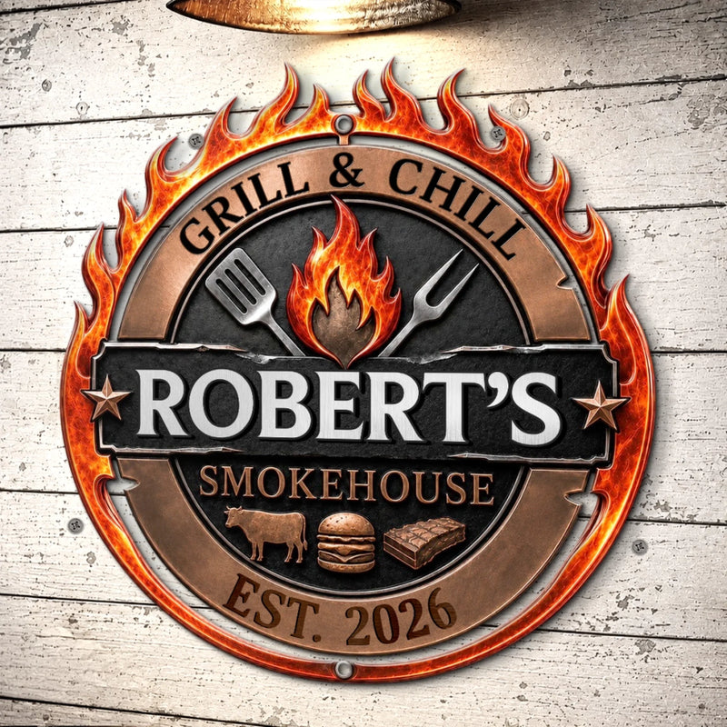 Custom BBQ Shaped Metal Sign - Personalized Grilling Gifts For BBQ Lovers, Husband, Dad - Grill Master At Work Today