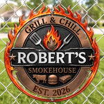 Custom BBQ Shaped Metal Sign - Personalized Grilling Gifts For BBQ Lovers, Husband, Dad - Grill Master At Work Today