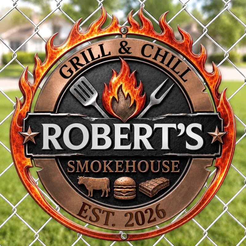 Custom BBQ Shaped Metal Sign - Personalized Grilling Gifts For BBQ Lovers, Husband, Dad - Grill Master At Work Today