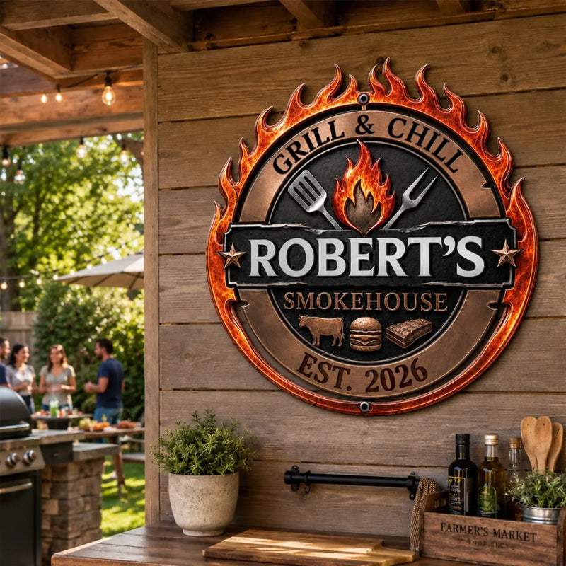 Custom BBQ Shaped Metal Sign - Personalized Grilling Gifts For BBQ Lovers, Husband, Dad - Grill Master At Work Today