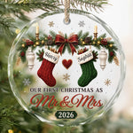 Custom First Christmas Circle Glass Ornament - Personalized Anniversary Christmas Wedding Gifts For Couple - Love Hanging On Tree