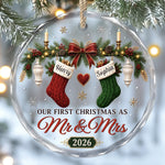 Custom First Christmas Circle Glass Ornament - Personalized Anniversary Christmas Wedding Gifts For Couple - Love Hanging On Tree