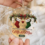 Custom First Christmas Circle Glass Ornament - Personalized Anniversary Christmas Wedding Gifts For Couple - Love Hanging On Tree
