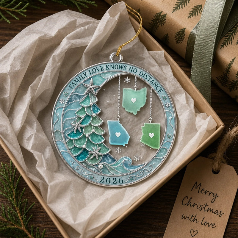 Custom Long Distance Acrylic Ornament - Personalized Christmas Birthday Gifts For Family - Connected Through Love