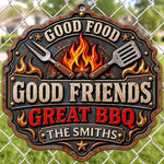 Custom BBQ Shaped Metal Sign - Personalized Grilling Gifts For BBQ Lovers, Husband, Dad - Good Food Good Friends