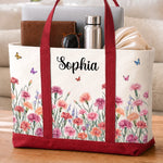 Custom Canvas Tote Bag - Personalized Teacher Appreciation, Back To School Gifts For Teacher, Mom, Grandma - Botanical Charm