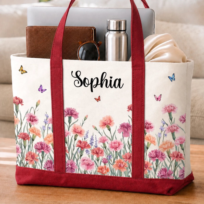 Custom Canvas Tote Bag - Personalized Teacher Appreciation, Back To School Gifts For Teacher, Mom, Grandma - Botanical Charm