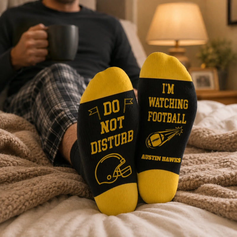 Custom Football Crew Socks - Personalized Christmas Birthday Football Gifts For Football Lovers, Sports Fans, Dads - Born To Compete