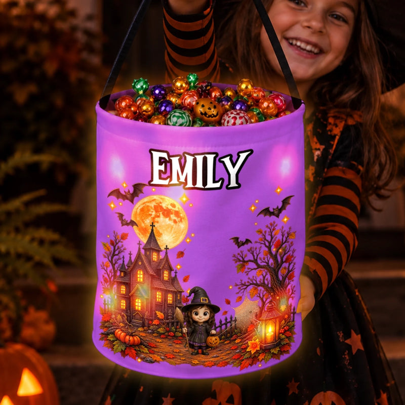 Custom LED Light Bucket Bag - Personalized Halloween Birthday Gifts For Kids - Trick Or Treat Spooky