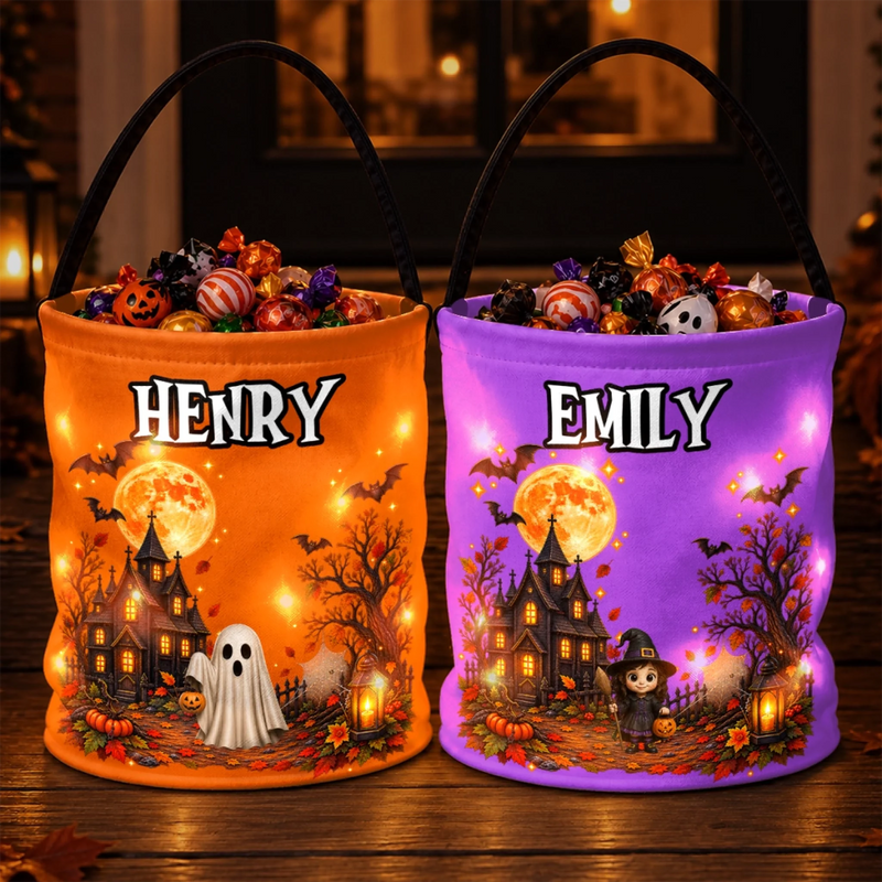 Custom LED Light Bucket Bag - Personalized Halloween Birthday Gifts For Kids - Trick Or Treat Spooky