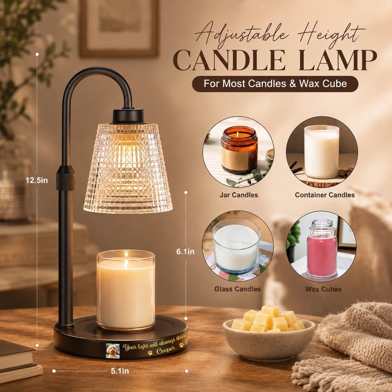 Custom Photo Candle Warmer Lamp - Personalized   Pet Memorial Sympathy Gifts For Dogs, Cats - Angel Paws In Light