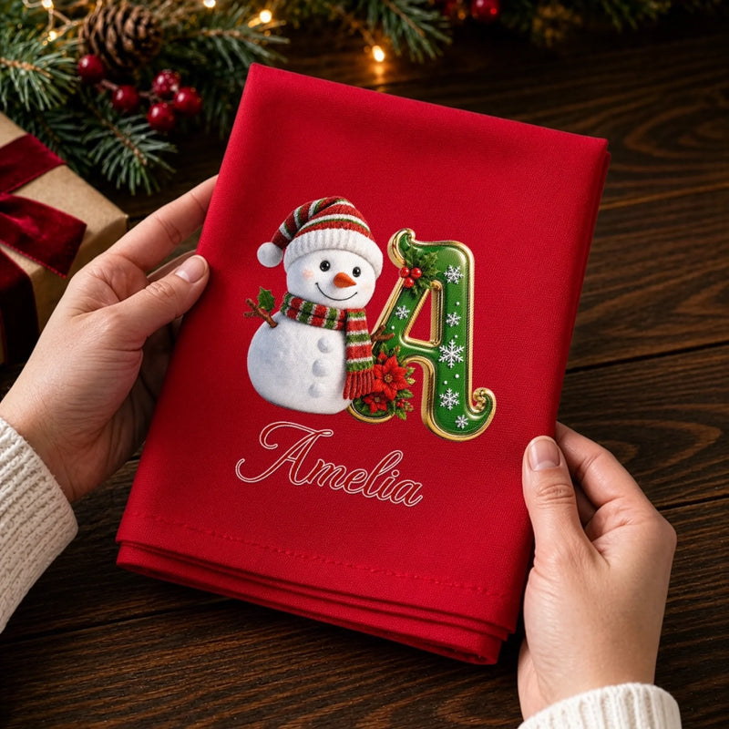 Custom Snowman Cotton Napkin - Personalized Christmas Birthday Gifts For Mom, Dad, Brother, Sister - Merry Moments Together