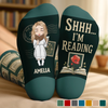 Custom Shh I'm Reading Crew Socks - Personalized Bookish Gifts For Book Lovers, Bookworms, Readers - Magic Lives Between The Pages