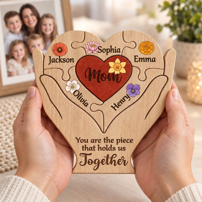Custom Shaped Wooden Art Puzzle - Personalized Mother's Day Father's Day Birthday Gifts For Mom, Dad, Grandma, Grandpa - Together in Every Piece