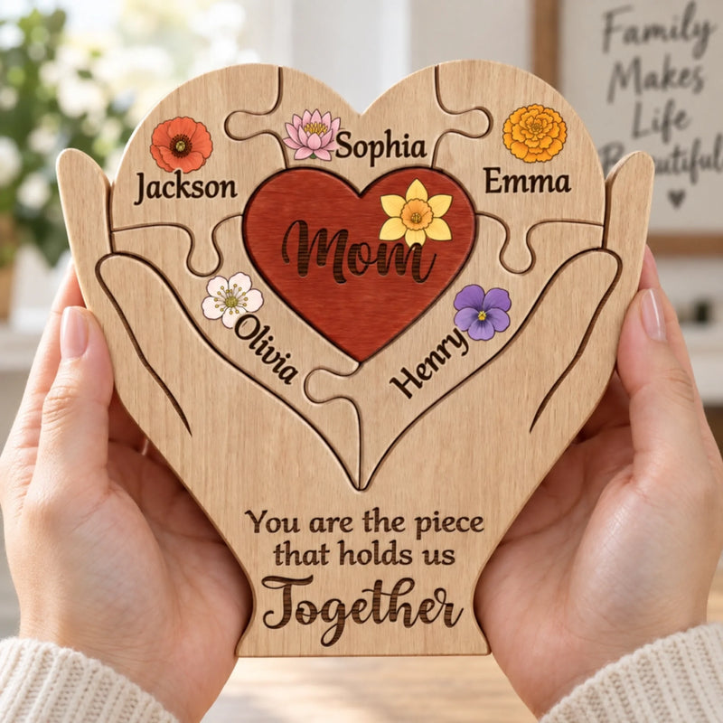 Custom Shaped Wooden Art Puzzle - Personalized Mother's Day Father's Day Birthday Gifts For Mom, Dad, Grandma, Grandpa - Together in Every Piece