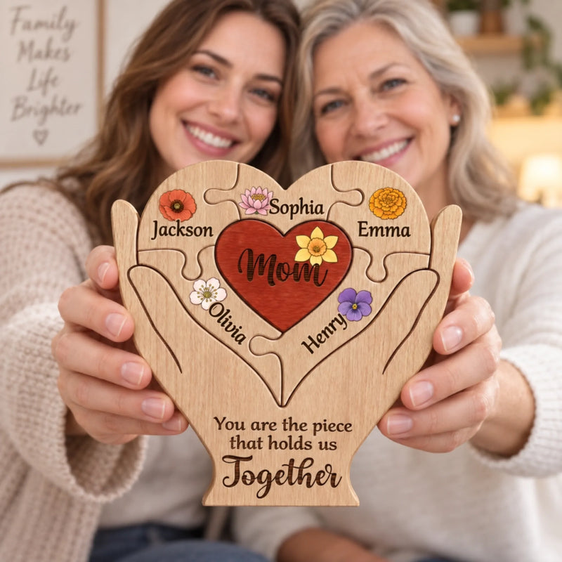Custom Shaped Wooden Art Puzzle - Personalized Mother's Day Father's Day Birthday Gifts For Mom, Dad, Grandma, Grandpa - Together in Every Piece