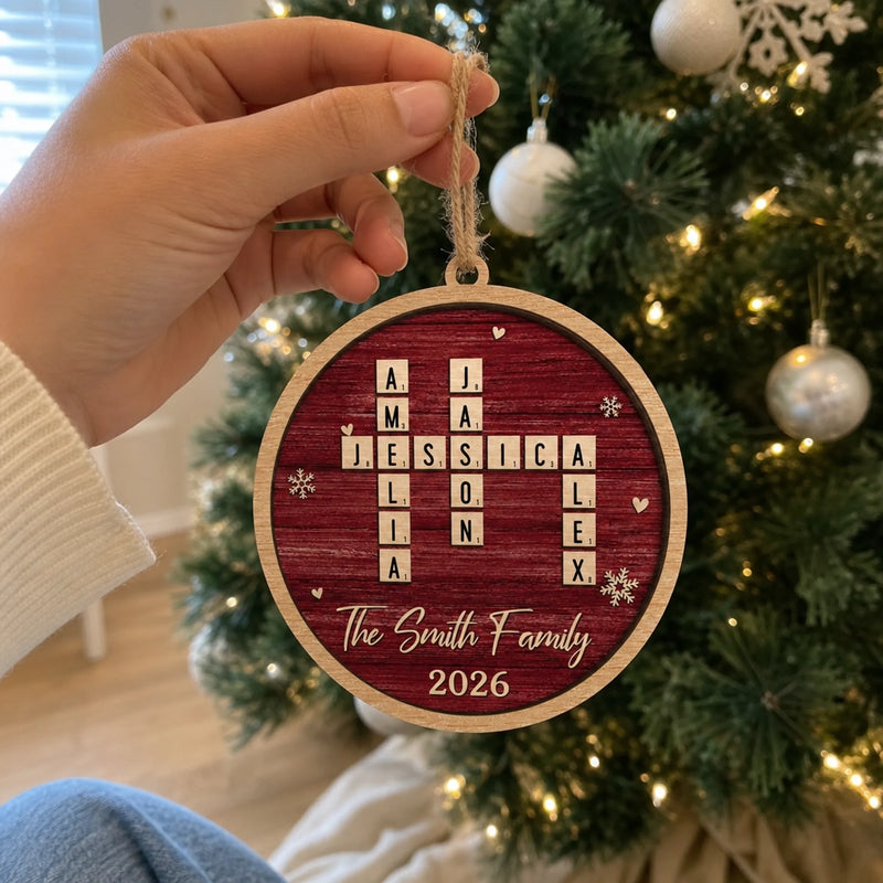Custom Scrabble Wood Ornament - Personalized Christmas Birthday Gifts For Mom, Dad, Brother, Sister, Kids - Love Spelled The Family Way