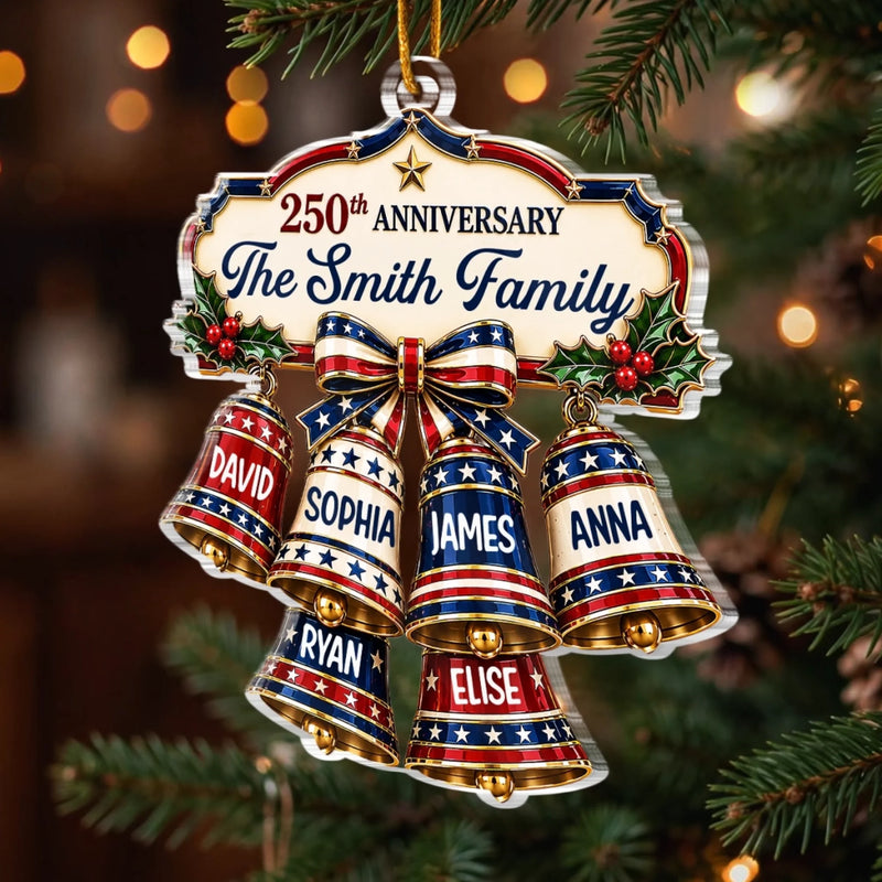 Custom Acrylic Ornament - Personalized America 250th Anniversary Christmas Gifts For Mom, Dad, Brother, Sister - Our Christmas Bell Family