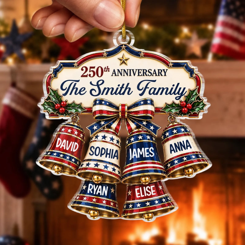 Custom Acrylic Ornament - Personalized America 250th Anniversary Christmas Gifts For Mom, Dad, Brother, Sister - Our Christmas Bell Family