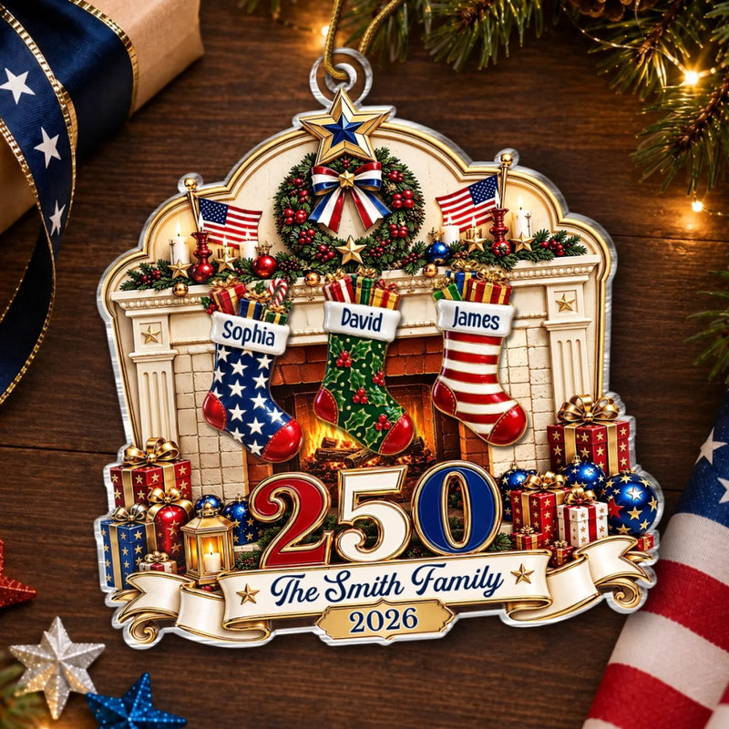 Custom Acrylic Ornament - Personalized America 250th Anniversary Christmas Gifts For Mom, Dad, Brother, Sister - Our Family, Our Tradition