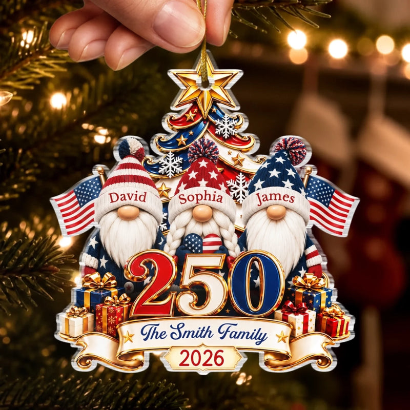 Custom Acrylic Ornament - Personalized America 250th Anniversary Christmas Gifts For Mom, Dad, Brother, Sister - Cherishing Every Family Moment