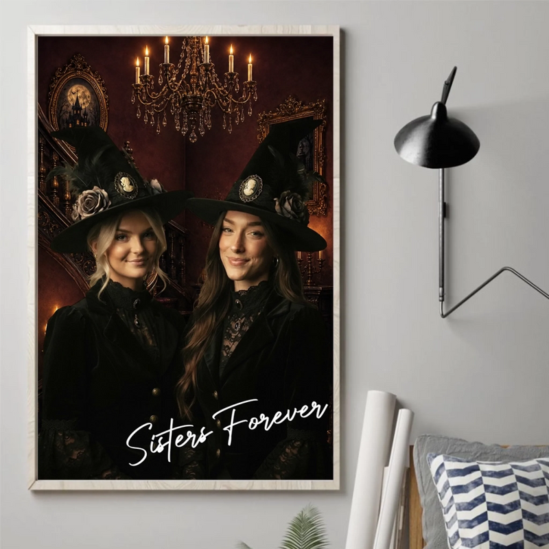 Custom Photo Gothic Witch Vertical Poster - Personalized Best Friend Halloween Birthday Gifts For Witch, Women, Besties, Sisters, BFF - Spooky Together, Better Forever