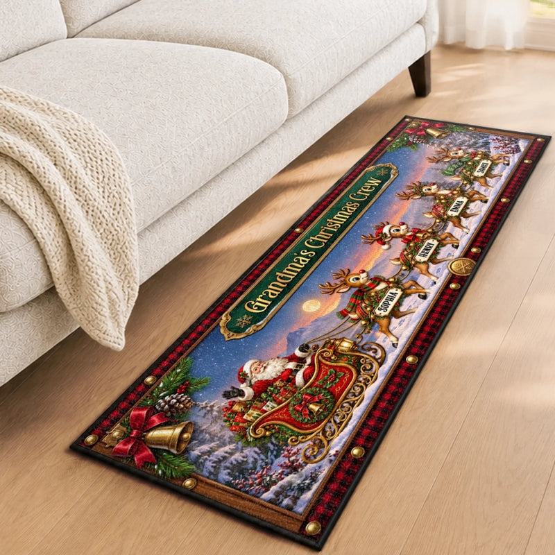 Custom Reindeer Runner Rug - Personalized Christmas Birthday Gifts For Grandma, Grandpa - Santa’s Reindeer Crew Arrive