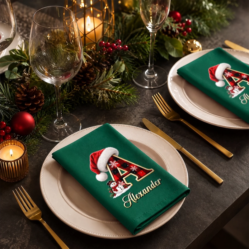 Custom Buffalo Plaid Cotton Napkin - Personalized Christmas Birthday Gifts For Mom, Dad, Brother, Sister - Warm Wishes Happy Hearts