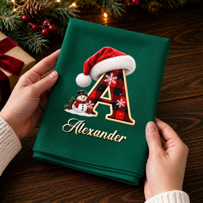 Custom Buffalo Plaid Cotton Napkin - Personalized Christmas Birthday Gifts For Mom, Dad, Brother, Sister - Warm Wishes Happy Hearts