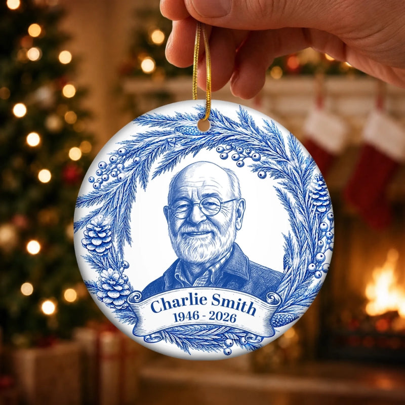 Custom Photo Ceramic Ornament - Personalized Christmas Memorial Sympathy Gifts For Loss Of Mom, Dad - Forever In Our Deep Hearts