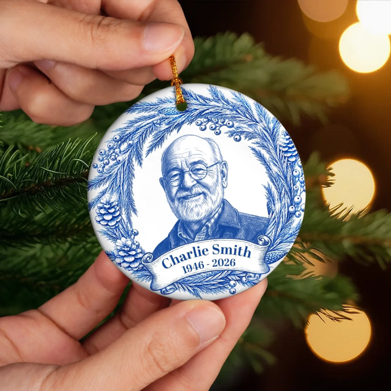 Custom Photo Ceramic Ornament - Personalized Christmas Memorial Sympathy Gifts For Loss Of Mom, Dad - Forever In Our Deep Hearts