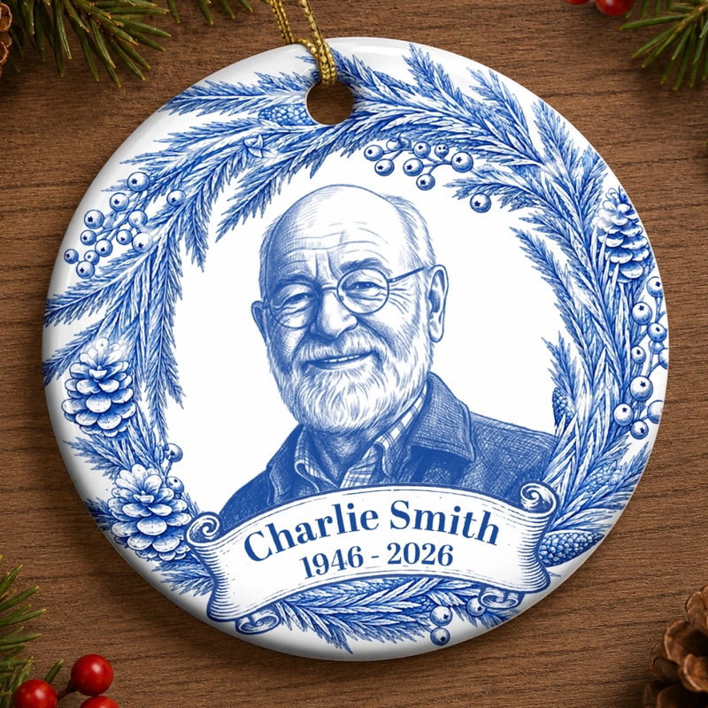Custom Photo Ceramic Ornament - Personalized Christmas Memorial Sympathy Gifts For Loss Of Mom, Dad - Forever In Our Deep Hearts