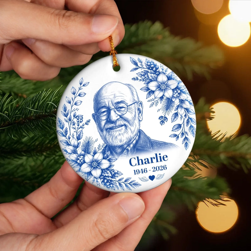 Custom Photo Ceramic Ornament - Personalized Christmas Memorial Sympathy Gifts For Loss Of Mom, Dad - Your Memory Lives On Forever