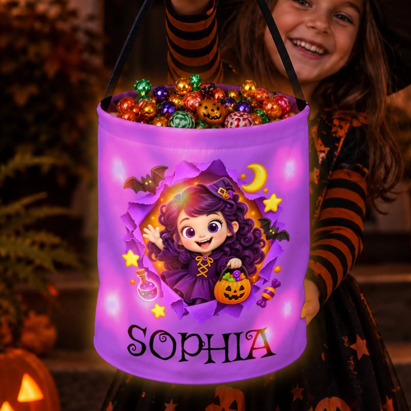 Custom LED Light Bucket Bag - Personalized Halloween Birthday Gifts For Kids - Spooky Little Sidekick