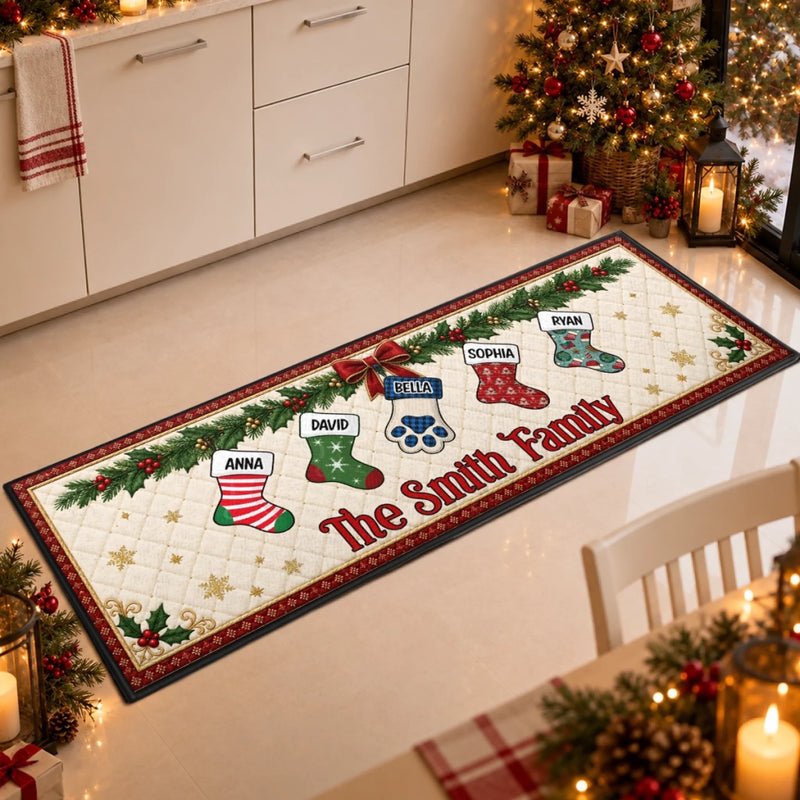 Custom Stocking Runner Rug - Personalized Christmas Birthday Gifts For Mom, Dad, Brother, Sister - Blessed Family Living In Joy