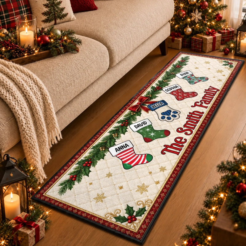 Custom Stocking Runner Rug - Personalized Christmas Birthday Gifts For Mom, Dad, Brother, Sister - Blessed Family Living In Joy