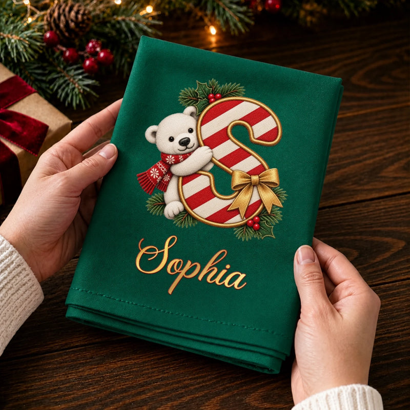 Custom Cotton Napkin - Personalized Christmas Birthday Gifts For Mom, Dad, Brother, Sister - Sending Beary Merry Wishes